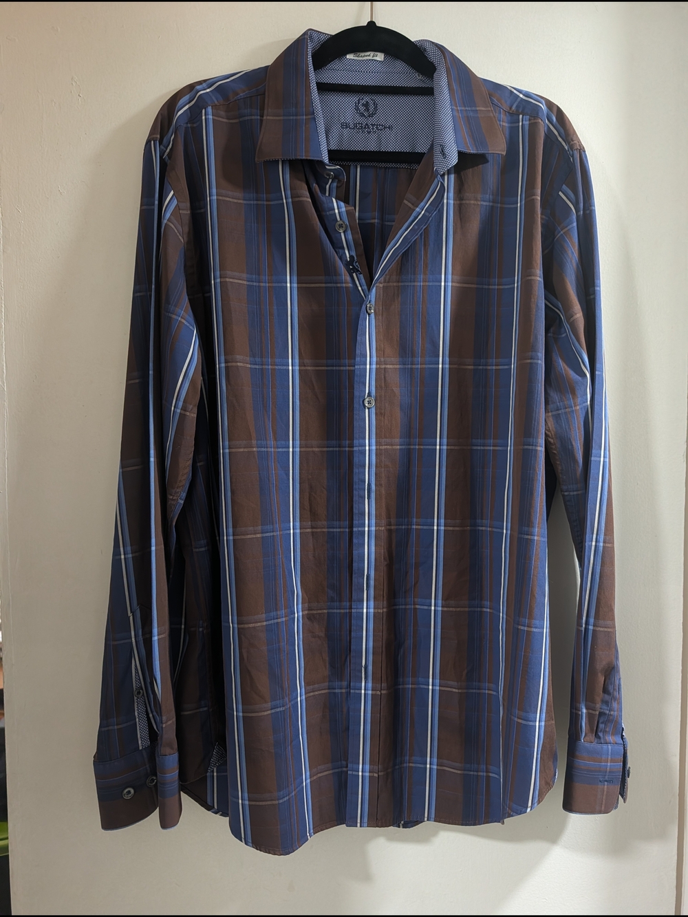 Bugatchi Brown and Blue Plaid Button-Down Shirt